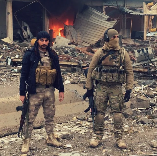 Our CEO with a local fighter during the liberation of Sinjar, 2015. The city had been under IS*S rule for well over a year until Kurdish forces, backed by US air strikes and special forces units, regained control. Not a single building was standing after the liberation… we pretty much did the SpongeBob meme.